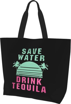 AOOEDM Save Water Drink Tequila Ladies Canvas Tote Reusable Shopping Bag