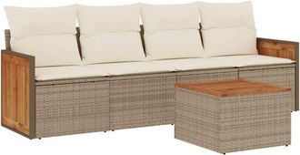 vidaXL Juego De Sof&aacute;s Jard&iacute;n Con Cojines 5 Pzas Rat&aacute;n Sint&eacute;tico Beige Vidaxl