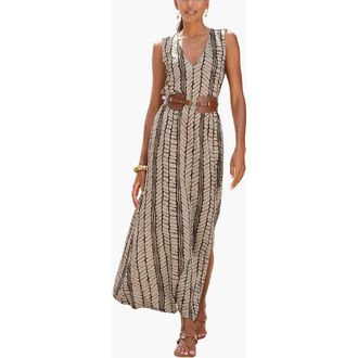 Lascana Womens Sleeveless V-Neck Maxi Dress in Beige & Brown at Nordstrom, Size 14