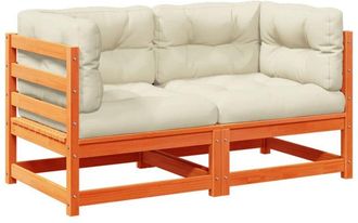 vidaXL Set De Sof&aacute;s Jard&iacute;n 2 Pzas Con Cojines Madera Pino Marr&oacute;n Cera Vidaxl