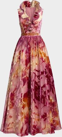Mac Duggal Floral Burnout Organza Velvet Gown