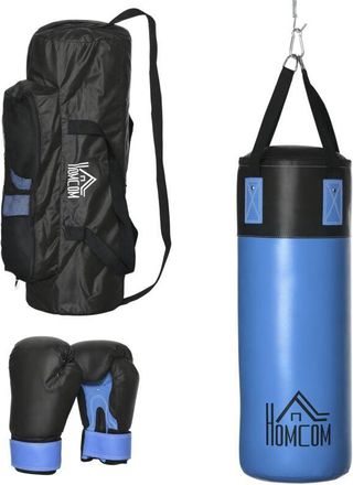 HOMCOM Saco De Boxeo Profesional Punching Bag Con Guantes De 8 Oz Y Bolsa De Almacenaje Saco De Arena De Entrenamiento Para Adultos Y Adolescentes &Oslash;25x102 Cm