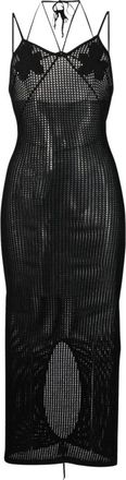 ADĀMO Andrea Adamo Visnet Gebreide Jurk tot op de knie - Dames - Kleedjes - Zwart - M - Polyester - Kleedjes