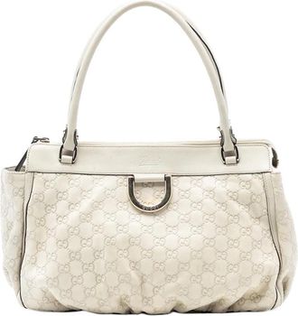 Gucci Pre-owned Handbags, female, White, Size: ONE SIZE Pre-owned Vintage Embossed Leather Tote Bag
