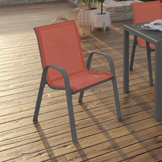 IDMarket Lote De 6 Sillas De Jard&iacute;n Apilables Lyma De Metal Y Textileno Terracota