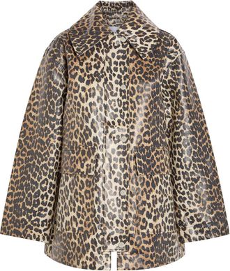 Ganni Leopard-print Waxed Canvas Coat - S/M (UK10-12 / M)