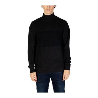 Calvin Klein Jeans Turtlenecks, male, Black, Size: XL Black Turtleneck Ribbed Knit Sweater