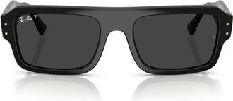 Ray-Ban 53mm Flacko Polarized Rectangle Sunglasses in Black /Polar Black at Nordstrom