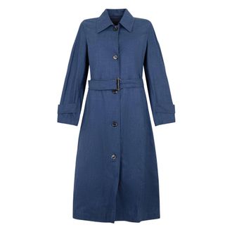 Moorer Desiree Lange Jas met Riem - Dames - Mantels - Blauw - Maat: XS Leer