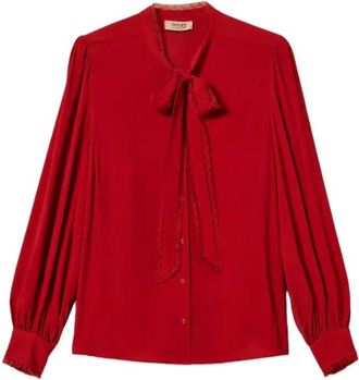 Twinset Cr&ecirc;pe de Chine Strik met Strikkraag - Dames - Blouses - Rood - L - Overhemden