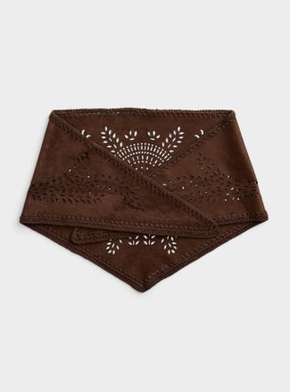 Simons Womens Brown faux-suede openwork triangular scarf