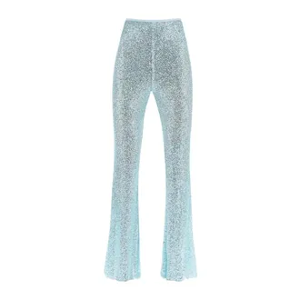 Self Portrait Pailletten Versierde Hoge Taille Wijde Broek - Dames - Broeken - Blauw - Maat: 2XS