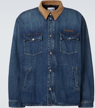 Miu Miu Corduroy-trimmed denim down jacket