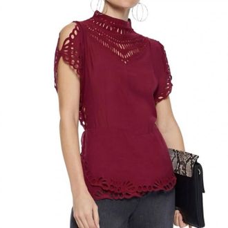 Iro Voile Broderie Peplum Top In Red