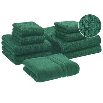 Beliani Beliani - Conjunto De 9 Toallas De Ba&ntilde;o De Algod&oacute;n Suave De Torsi&oacute;n Baja Con Alfombrilla De Ba&ntilde;o Verde Atai