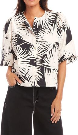 Karen Kane Palm Print Puff Sleeve Cotton Button-Up Top at Nordstrom, Size X-Large