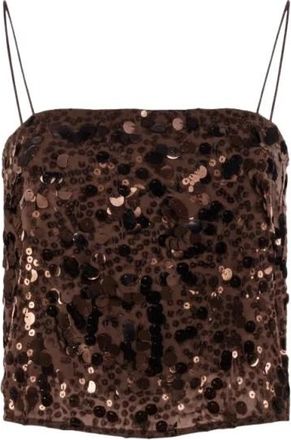 Nenette Flip 0604 Macropailettes Top - Dames - Tops zonder mouwen - Bruin - S - Polyester - Tops