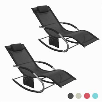 SoBuy Set De 2 Mecedoras, Jard&iacute;n Mecedora Con Reposapi&eacute;s, Hamaca De Jard&iacute;n, Tumbona Ergon&oacute;mica, Negro, Ogs28-schx2 Sobuy Es