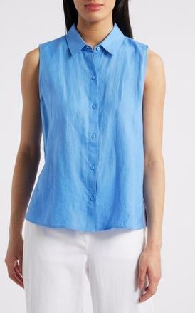 Eileen Fisher Classic Sleeveless Organic Linen Button-Up Shirt in Ultma at Nordstrom Rack, Size Xx-Small