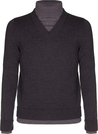 Alpha Studio v-neck ribbed sweater - men - Fabric - 54 - Grey