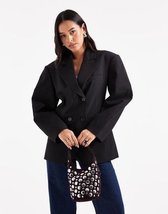 Asos Blazer nero sartoriale doppiopetto con maniche cocoon
