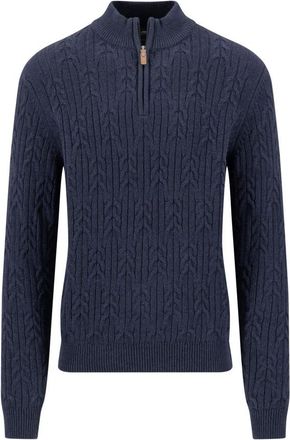 Fynch-Hatton Zopfstrickpullover aus Wollmix mit Troyerkragen - Dames - Coltruien - Blauw - L - Wol - Truien & Vesten