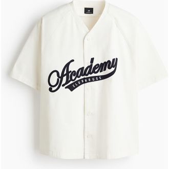 H&M Relaxed Fit Cotton Baseball Shirt in White/academy Club House at Nordstrom, Size Xx-Large