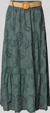 Zabaione Midirock mit Lochstickerei und G&uuml;rtel Modell Mi44mii in Khaki, Gr&ouml;&szlig;e XXL