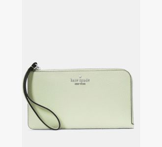 Kate Spade New York Womens Lucy Wristlet in Green | Pebbled Leather