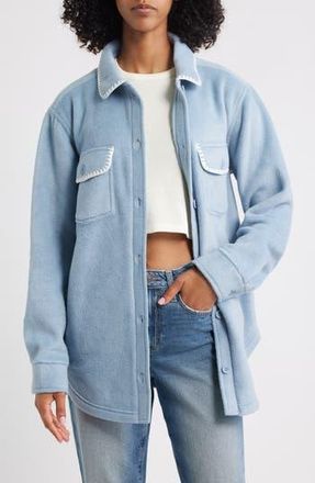 Thread & Supply Whipstitch Detail Polar Fleece Shirt Jacket in Dusty Blue Ivory Combo at Nordstrom Rack, Size X-Small
