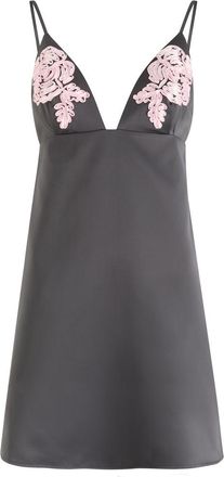 Rotate Floral-appliquéd Satin Mini Dress - Grey - 42 (UK14 / L)