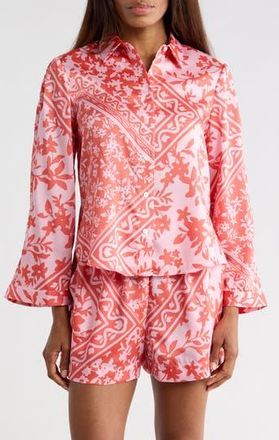 Derek Lam Milad Oversize Bell Sleeve Button-Up Shirt in Pink Tile at Nordstrom Rack, Size X-Small