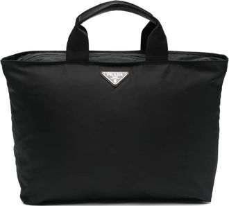 Prada triangle-logo tote bag - men - Nylon/Calf Leather - OS - Black