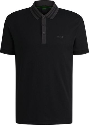 HUGO BOSS Mens Tape Stripe Collar Polo Shirt in Black - Size Small