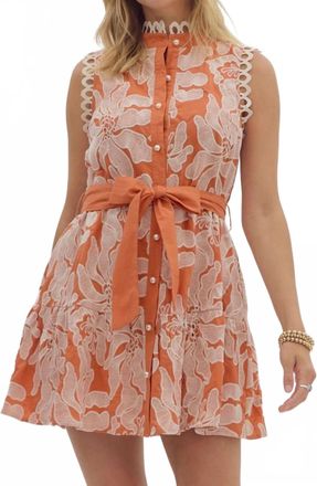 Entro Embroidered Lace Trim Dress In Rust