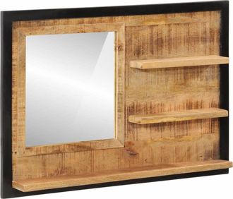 vidaXL Espejo Con Estantes Madera Maciza De Mango Y Vidrio 80x8x55 Cm Vidaxl