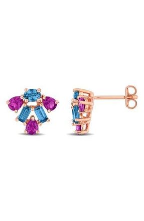 Delmar London Blue Topaz & Rhodolite Garnet Stud Earrings in Purple Multi at Nordstrom Rack