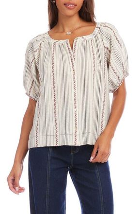 Karen Kane Stripe & Embroidery Peasant Top in Natural at Nordstrom, Size X-Small