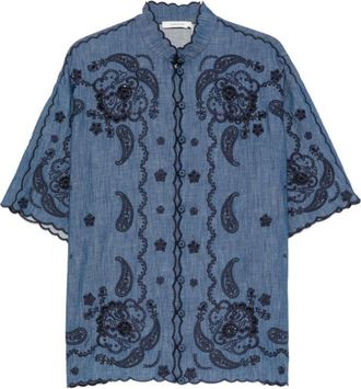 Zimmermann Overhemden, Dames, Blauw, S, Denim, Aster Geborduurde Denim Blouse