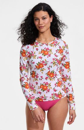 Lands End SunShade UPF 50 Long Sleeve Relaxed Rash Guard in White at Nordstrom, Size Xx-Small P