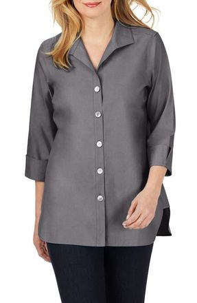 Foxcroft Pandora Non-Iron Cotton Shirt in Charcoal at Nordstrom, Size 2