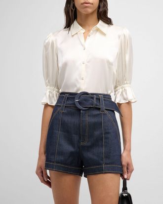 Cinq à Sept Fiona Silk Satin Short-Sleeve Top
