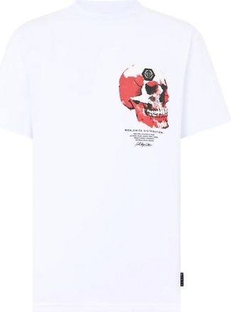 Philipp Plein Roundneck T-Shirt Puffy Red Skull - Heren - T-shirts - Wit - 4XL - Katoen - Tops
