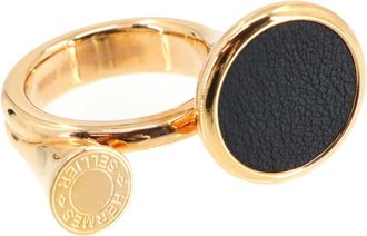 Herm&egrave;s Gold Noir Swift Leather Band Ring (Pre-Owned)