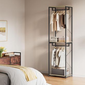 Woltu Stand Appendiabiti In Legno Attaccapanni Guardaroba Per Cameretta Scaffale Rovere Chiaro+nero - Woltu