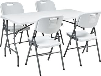 Beliani Beliani - 4 Seater Garden Dining Set Rectangular Table Folding Chairs with Steel Legs White Cugnoli