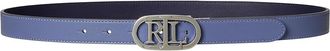 Lauren Ralph Lauren Oval-logo Reversible Leather Skinny Belt Womens Belts Capri Blue/Refined Navy : MD