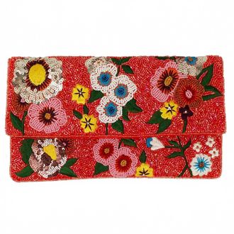 La Chic Designs Womens Floral Beaded Clutch In Orange