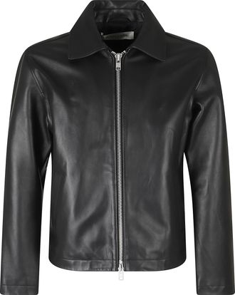 Sunflower Short Lamb Leather Jacket with Classic Collar and Dual Zipper