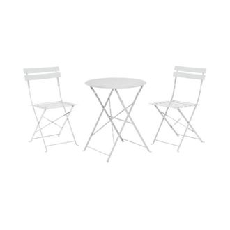 OEM Ambiance Mesa 60 Cm + 2 Sillas Plegables Metal Blanco Conjunto